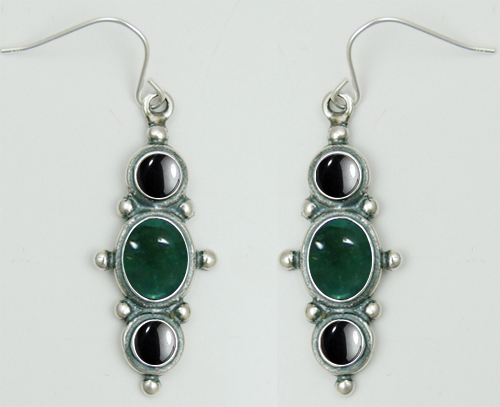 Sterling Silver Drop Dangle Earrings With Fluorite And Hematite